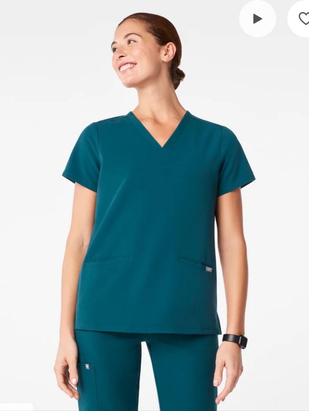 Figs Women's Carribean Blue Casma Three-pocket V-Neck Short Sleeve Scrub Top XS